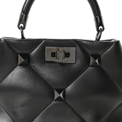 Valentino Garavani Nappa Monochrome Small Roman Stud The Handle Bag Black 7 of 9