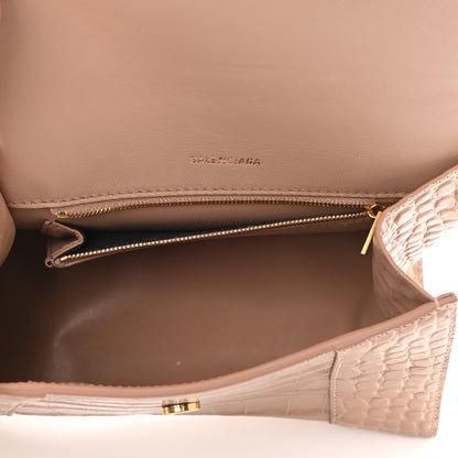 Balenciaga Shiny Calfskin Crocodile Embossed Small Hourglass Top Handle Bag Nude Beige 5 of 8