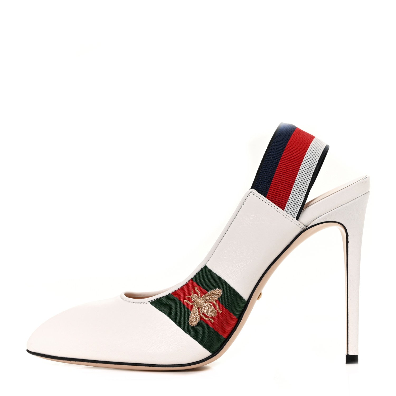 Gucci Malaga Kid Web Sylvie High Heel Slingback Pumps 40 White 1 of 9