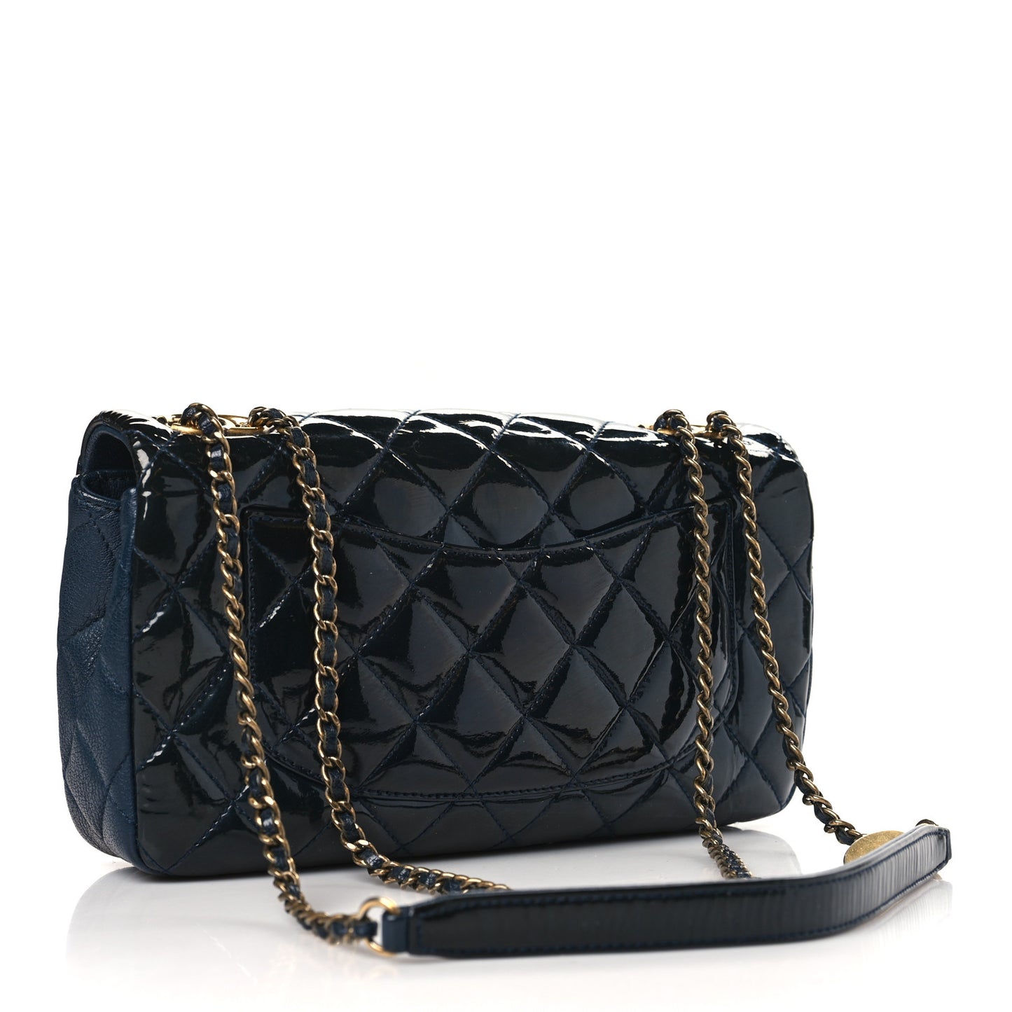 Patent Goatskin Quilted Small CC Eyelet Flap Blue