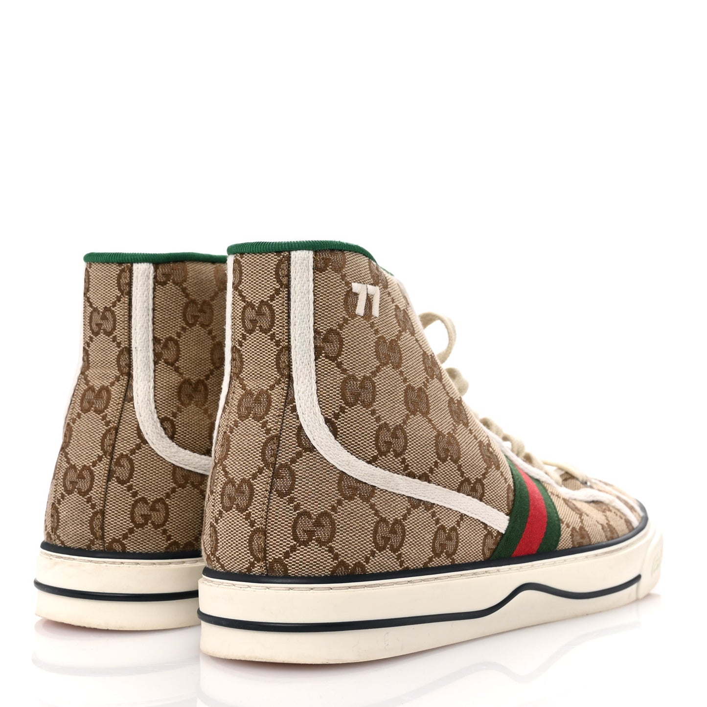 GG Monogram Web Mens 1977 Tennis High Top Sneakers 9.5 Beige Ebony Mystic White