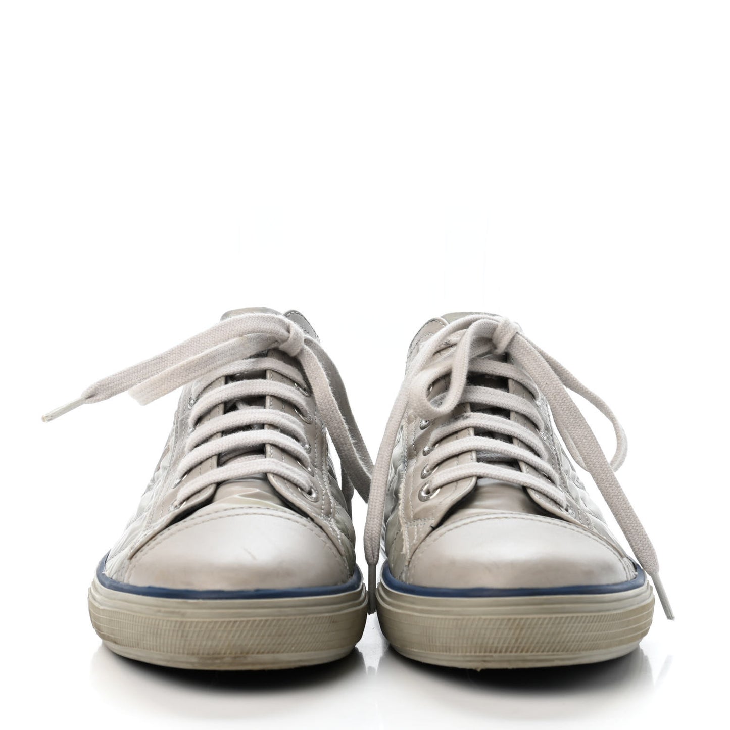 Nylon Calfskin Quilted CC Sneakers 36.5 Grey Blue