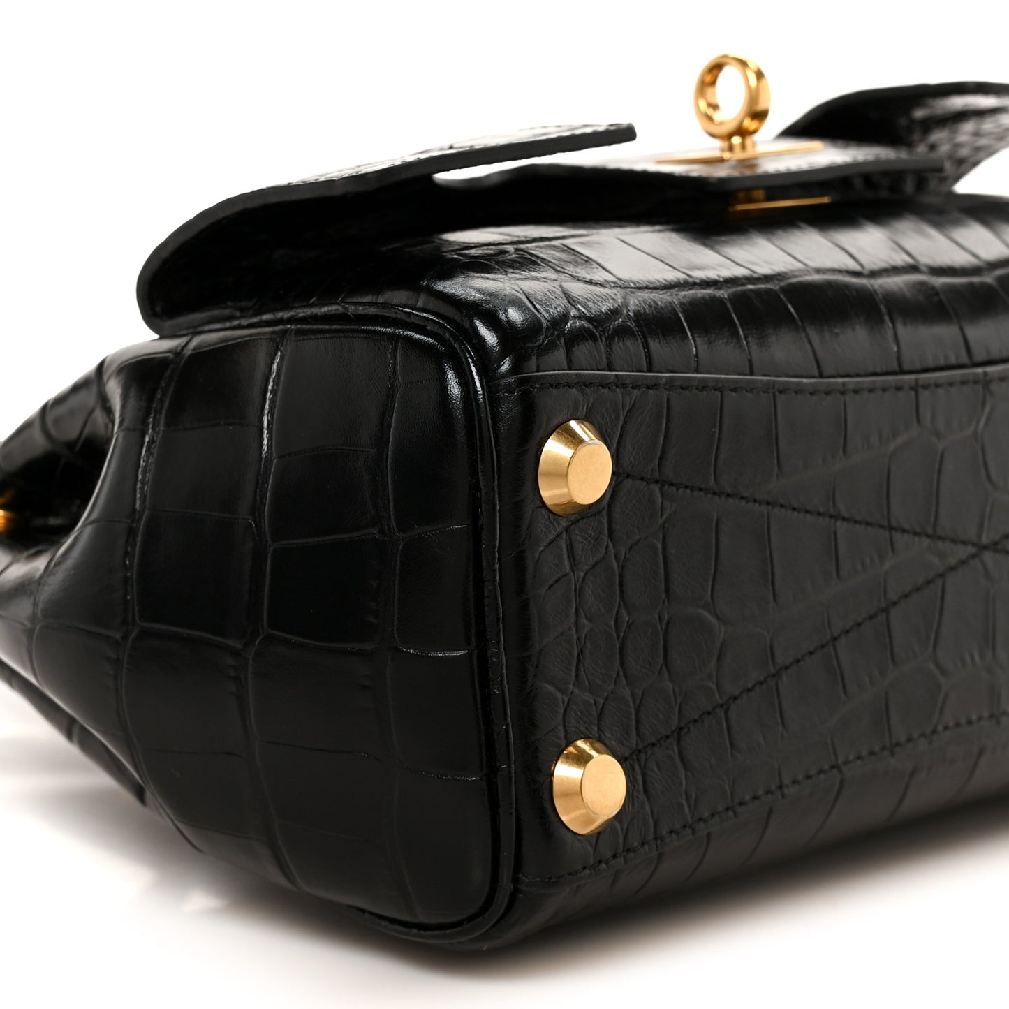 Calfskin Crocodile Embossed Mini Bel Air Carry All Bag Black