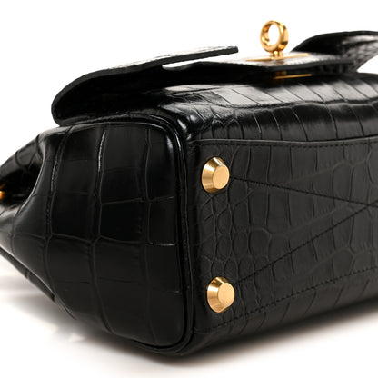 Balenciaga Calfskin Crocodile Embossed Mini Bel Air Carry All Bag Black 11 of 12