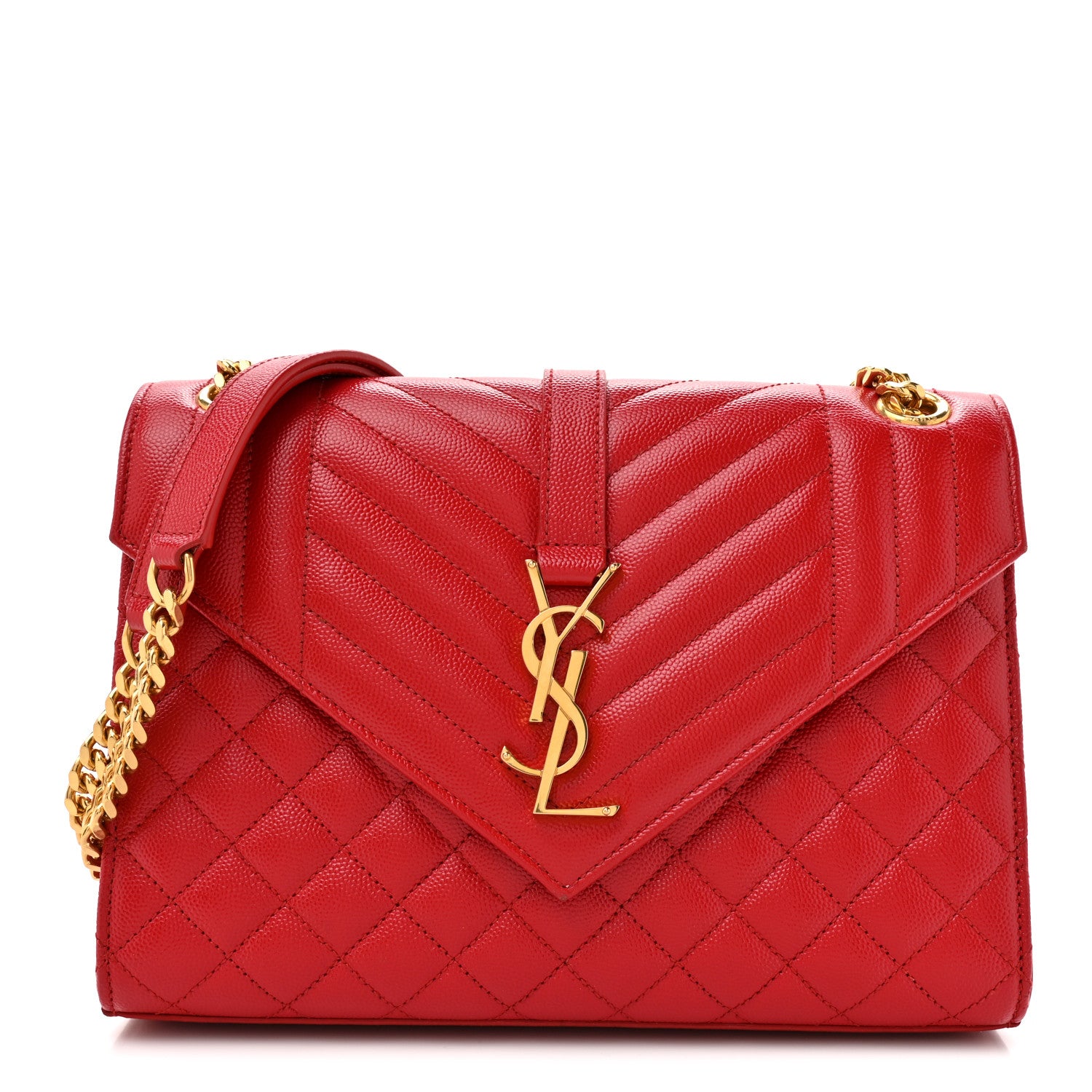 Saint Laurent Grain De Poudre Textured Mixed Matelasse Triquilt Medium Monogram Satchel New Red 1 of 11