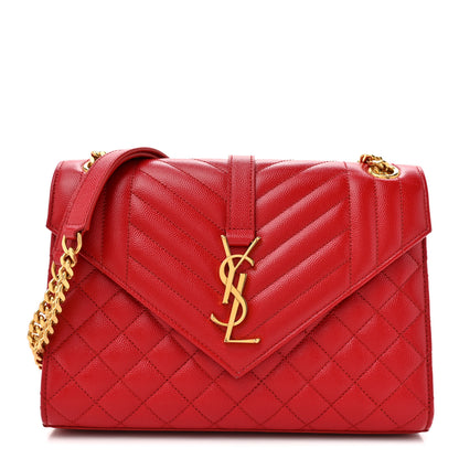 Saint Laurent Grain De Poudre Textured Mixed Matelasse Triquilt Medium Monogram Satchel New Red 1 of 11
