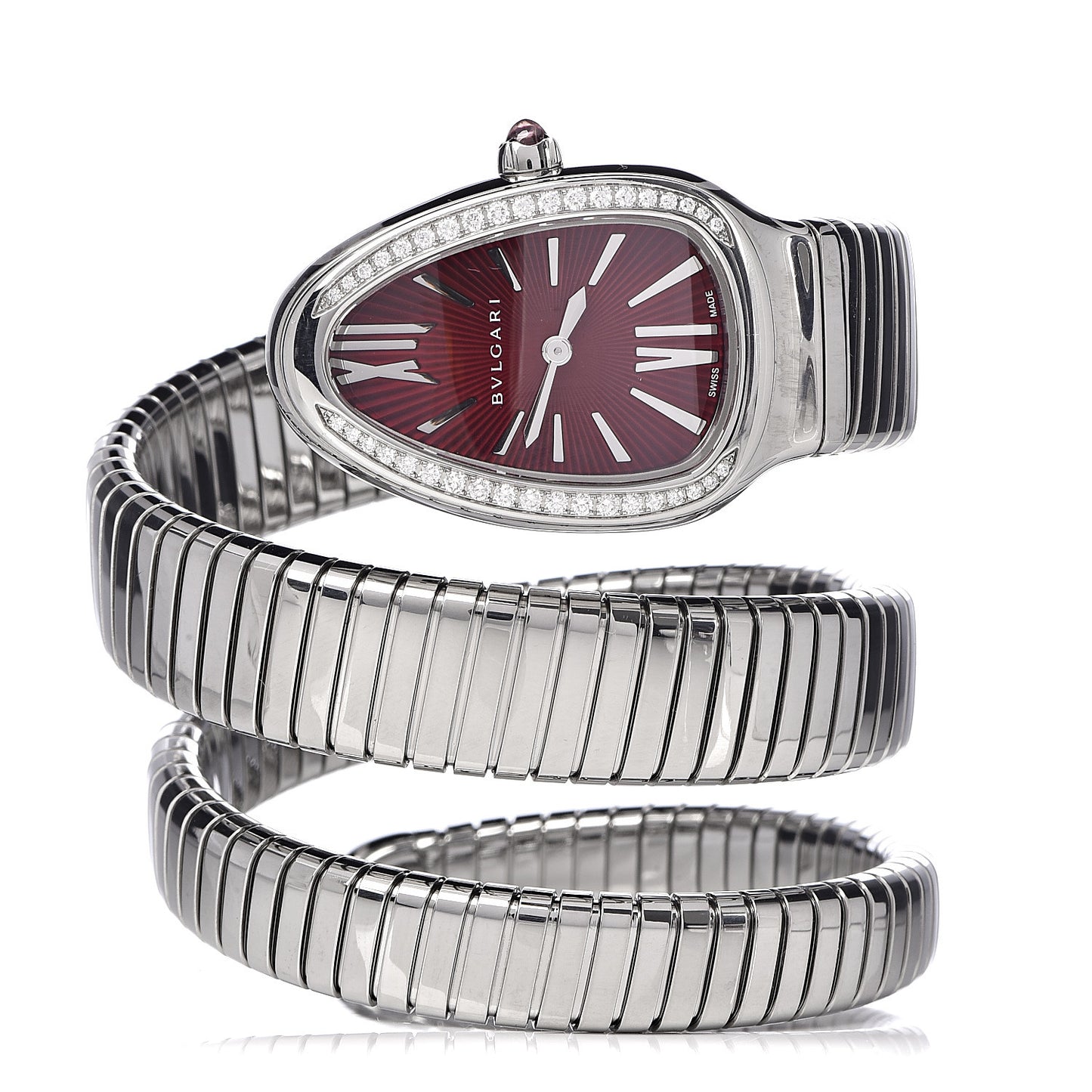 Stainless Steel Diamond Bezel 35mm Serpenti Tubogas Double Spiral Quartz Watch Red