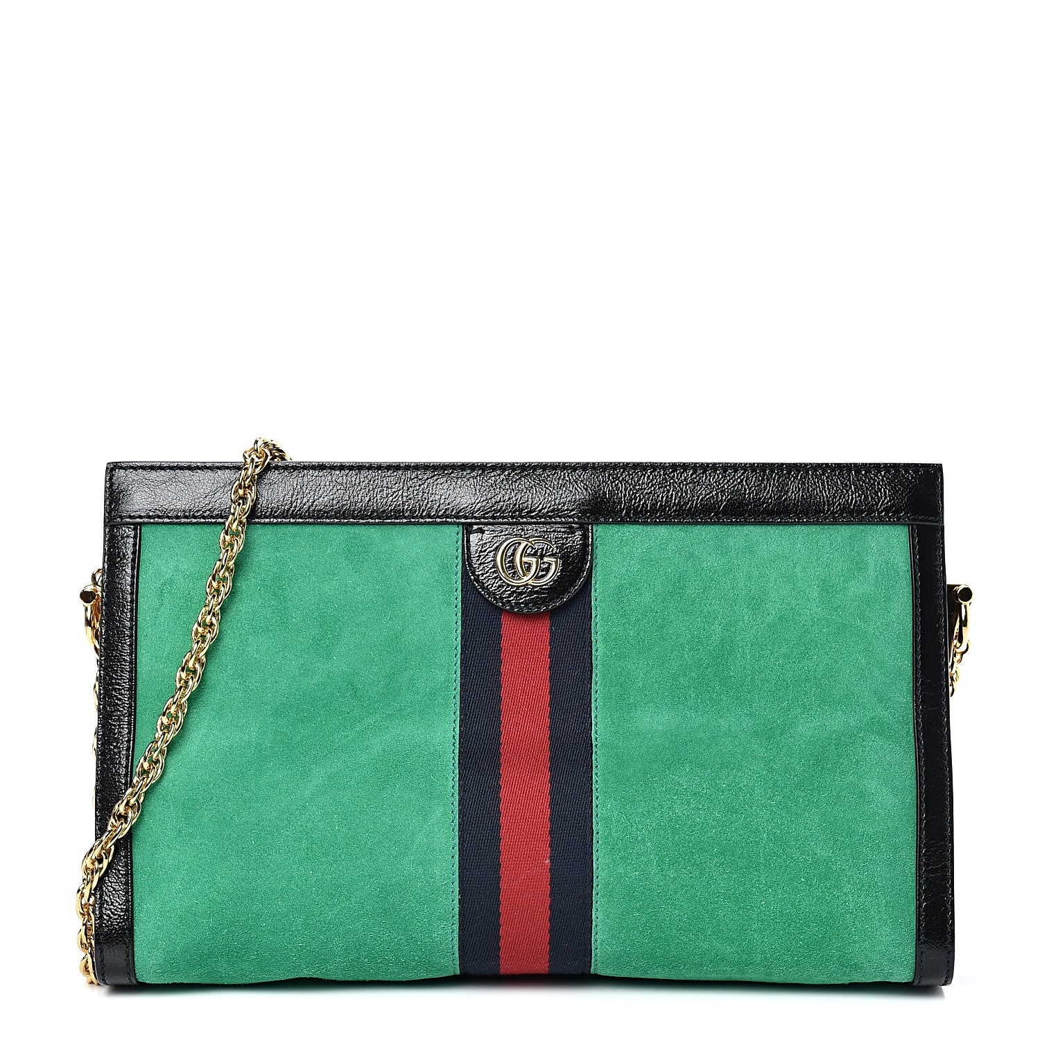 Gucci Suede Patent Web Medium Ophidia Chain Shoulder Bag New Shamarock Black 1 of 15