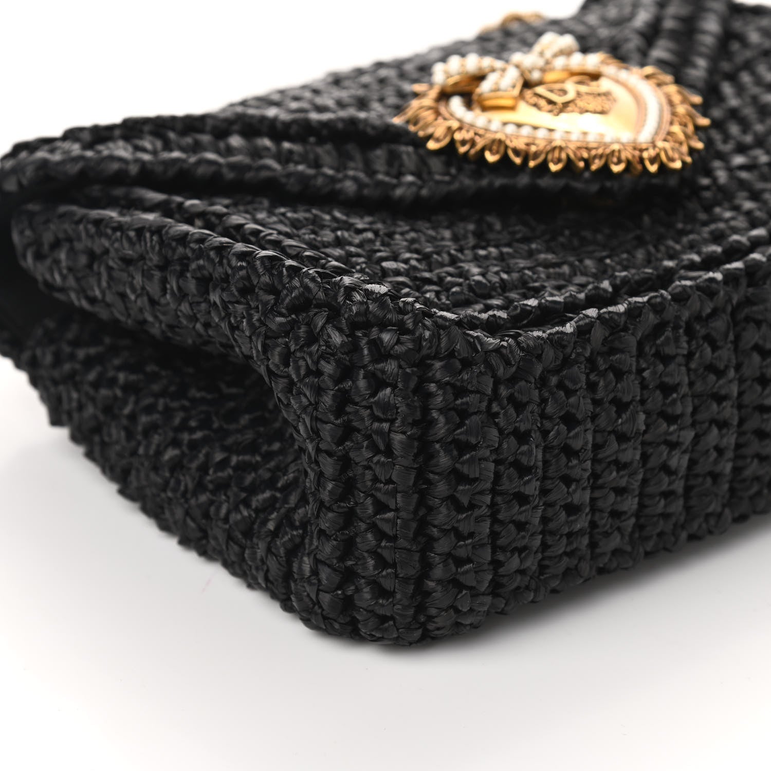 Dolce & Gabbana Raffia Woven Devotion Envelope Shoulder Bag Black 8 of 9
