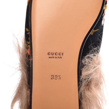 Gucci Velvet Fur Floral Womens Princetown Slippers 38.5 Black 6 of 8