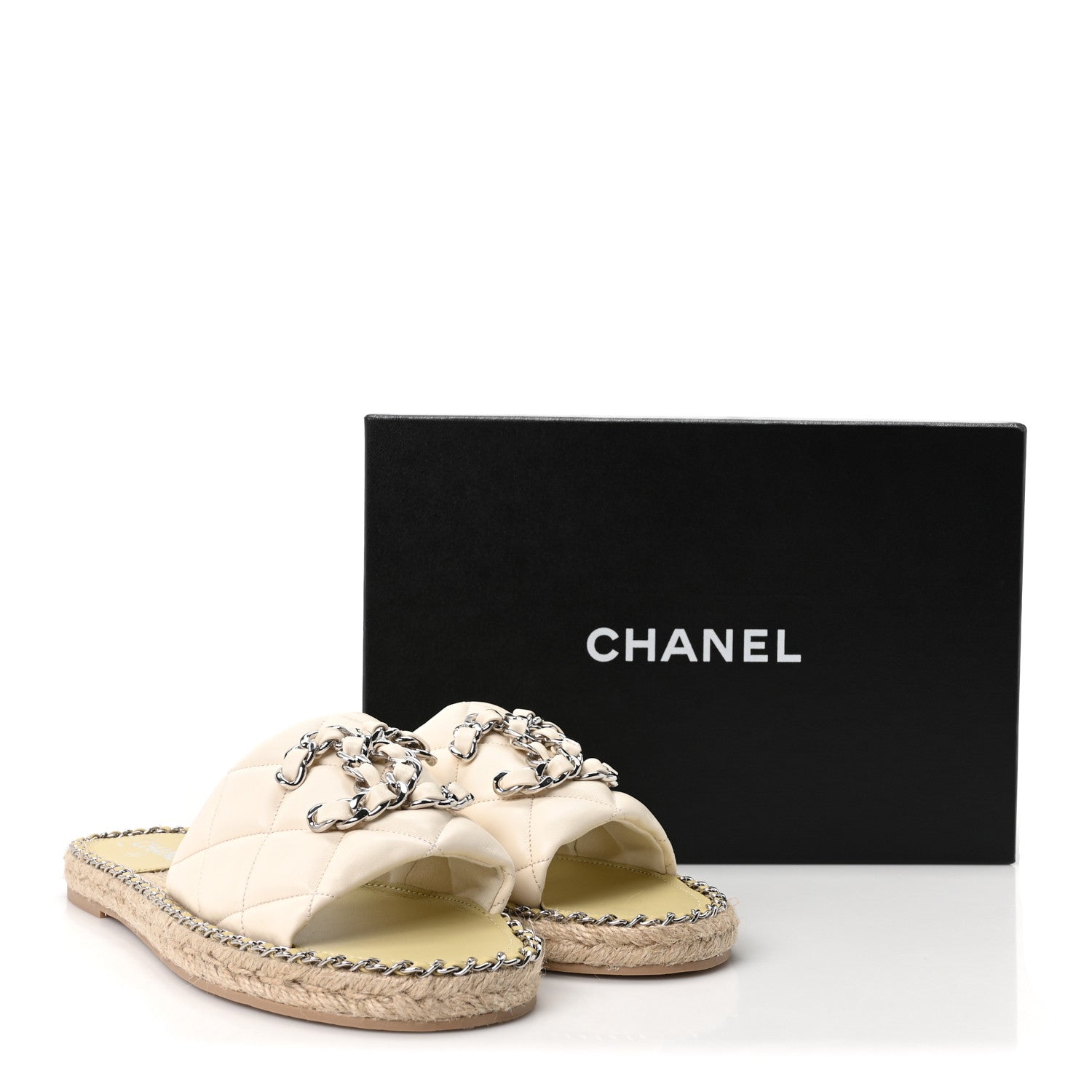 Chanel Lambskin Quilted CC Chain Espadrille Mules 41 Ivory 10 of 10