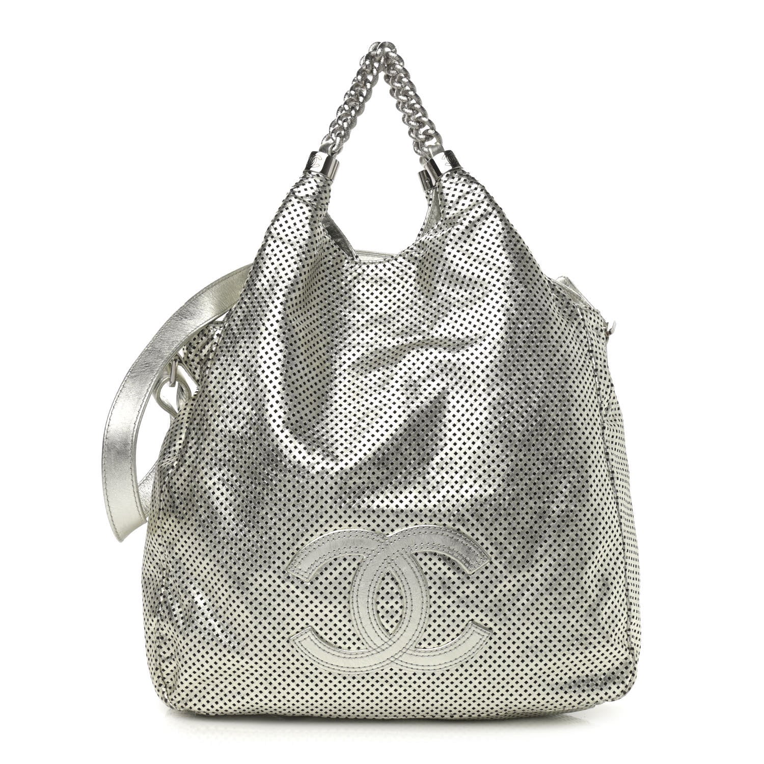 Chanel Metallic Glazed Calfskin Perforated Medium Rodeo Drive Tote Silver 1 of 11