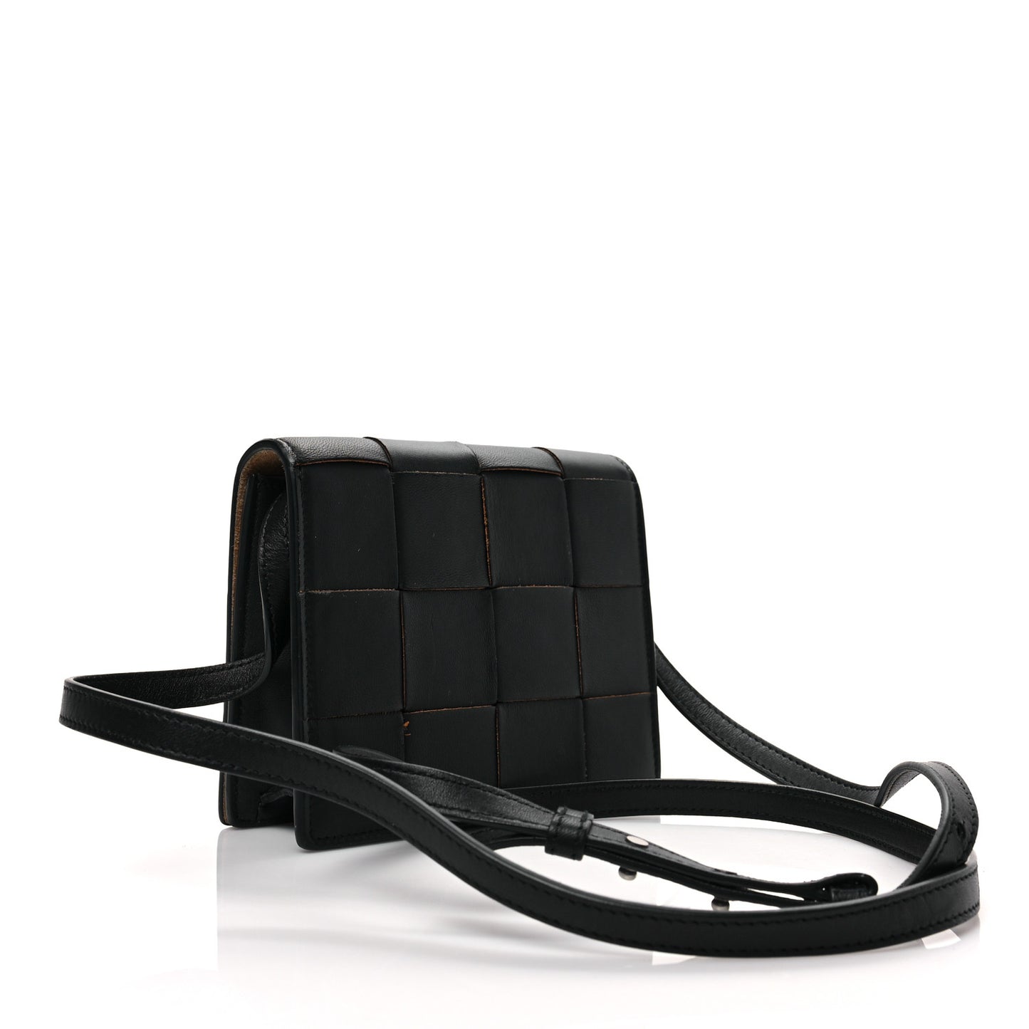 Lambskin Maxi Intrecciato Mini Cassette Crossbody Bag Black