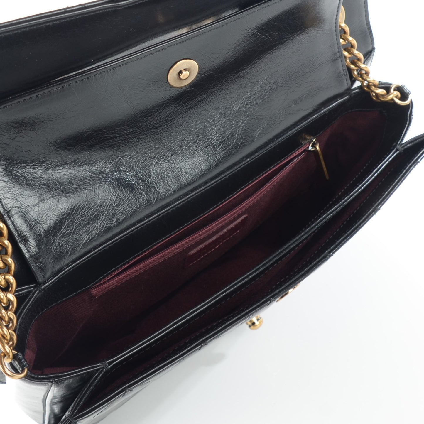 Glazed Calfskin Quilted Large Perfect Edge Flap Black