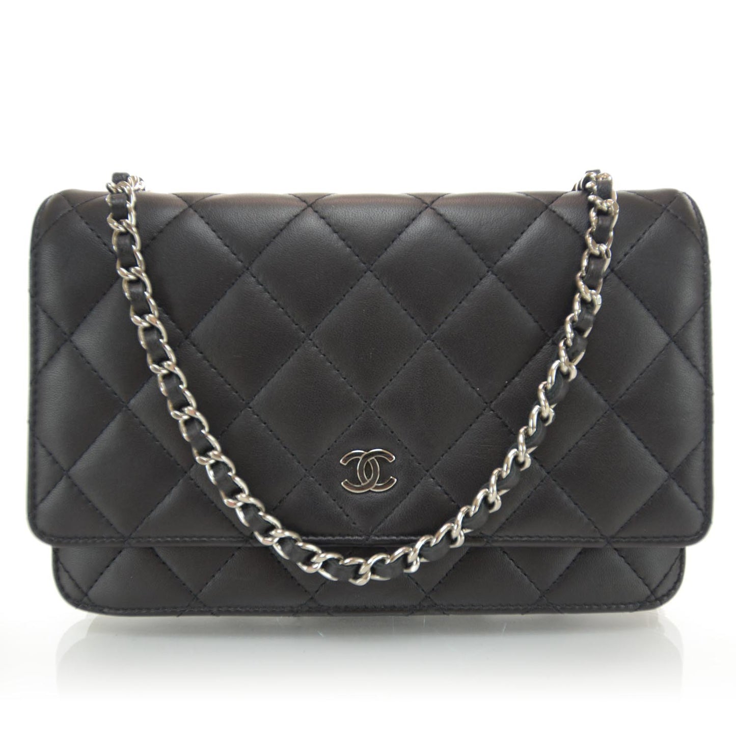 Lambskin Quilted Wallet On Chain Black