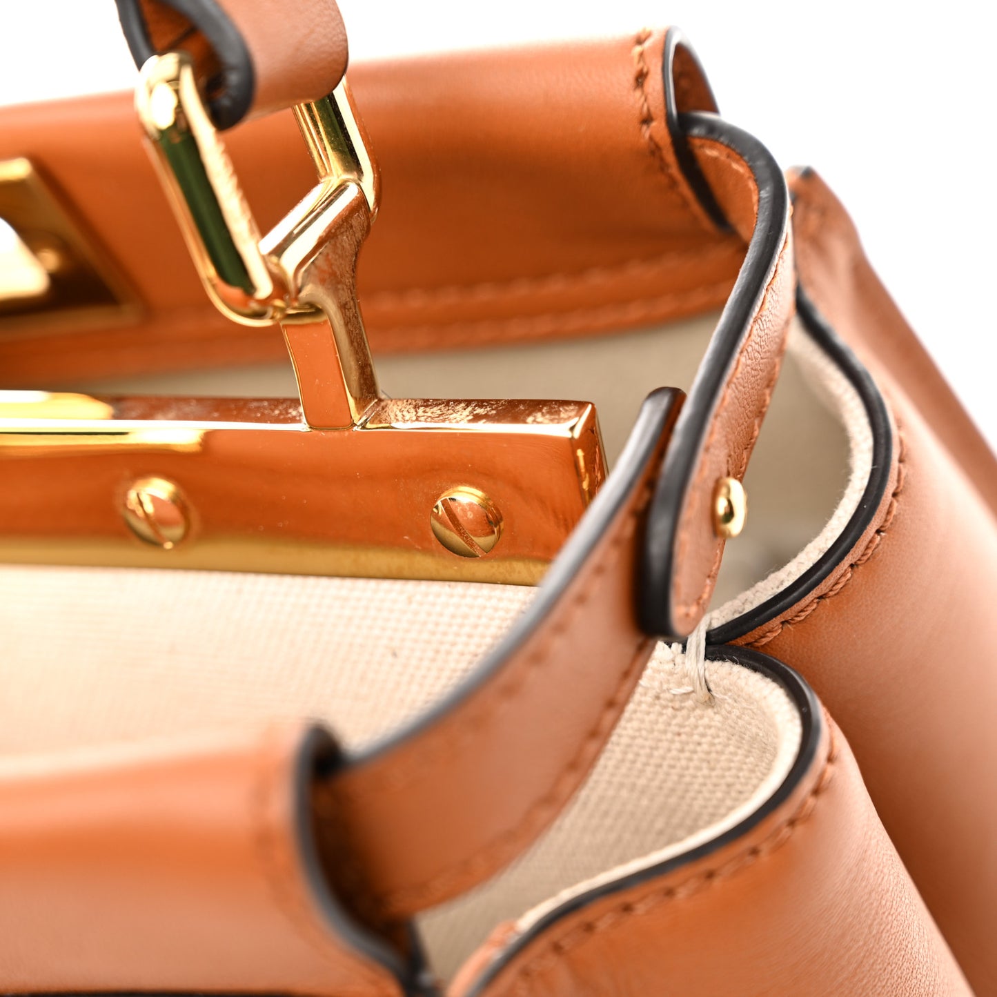 Vitello Seta Canvas FF Embroidered Mini Peekaboo Iconic Satchel Brandy Grezzo