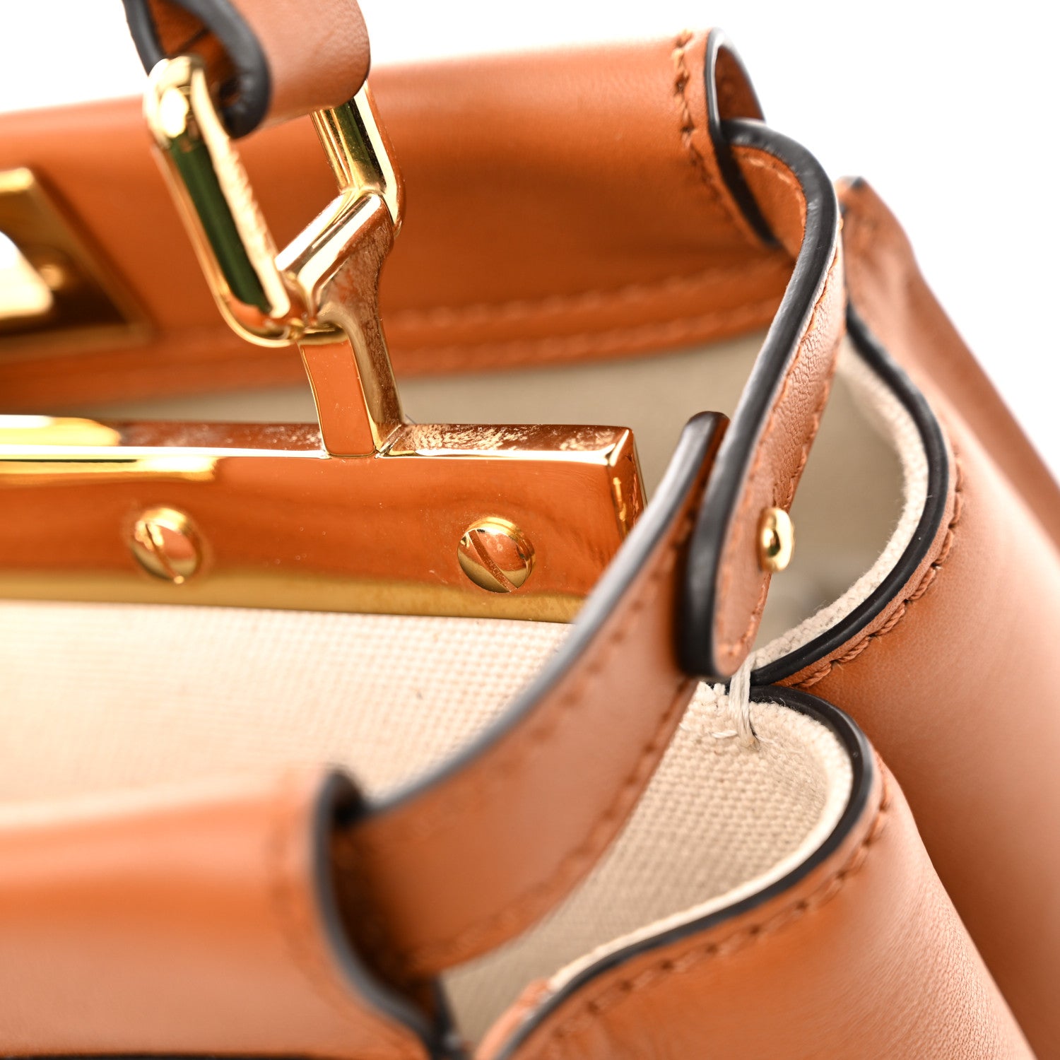 Fendi Vitello Seta Canvas FF Embroidered Mini Peekaboo Iconic Satchel Brandy Grezzo 15 of 21