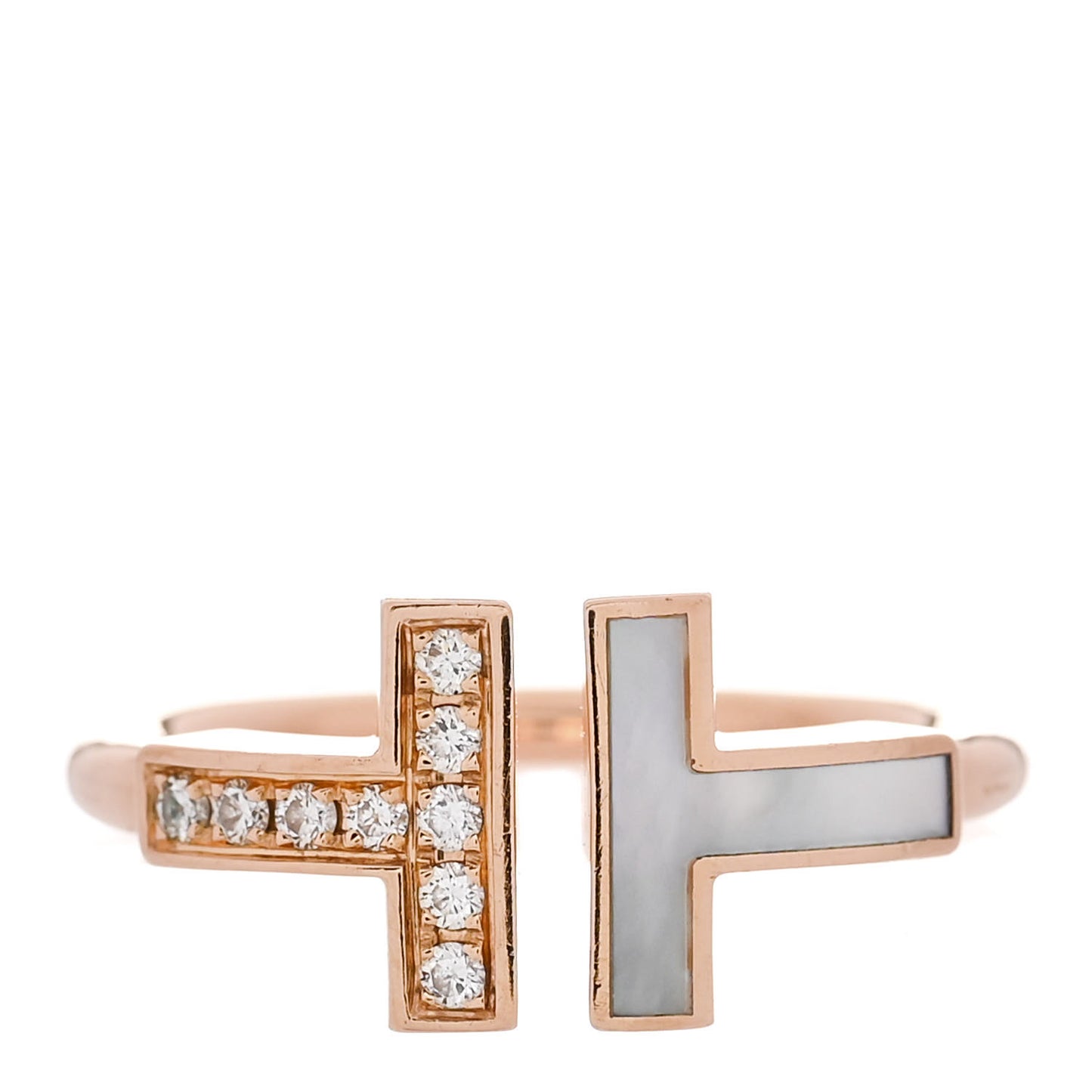18K Rose Gold Diamond Mother of Pearl T Wire Ring 48 4.5