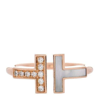 Tiffany 18K Rose Gold Diamond Mother of Pearl T Wire Ring 48 4.5 1 of 4