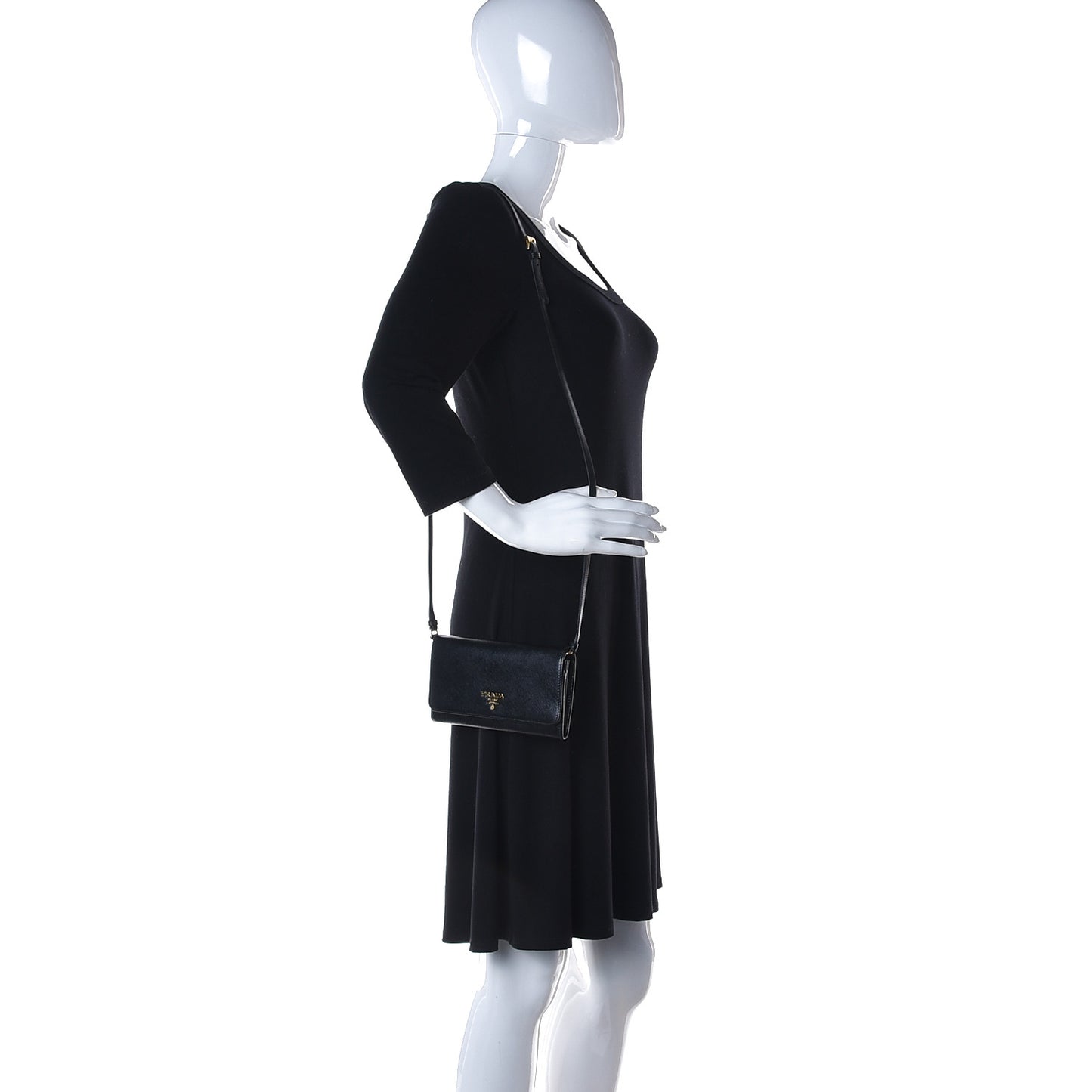 Saffiano Metal Mini Crossbody Wallet Nero Black