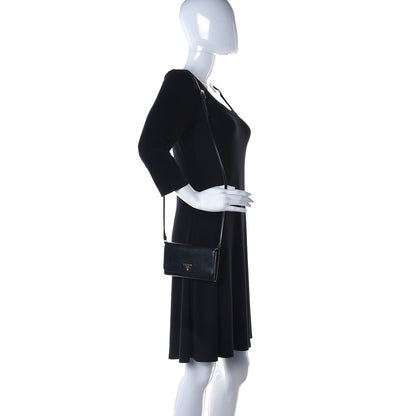 Prada Saffiano Metal Mini Crossbody Wallet Nero Black 2 of 11