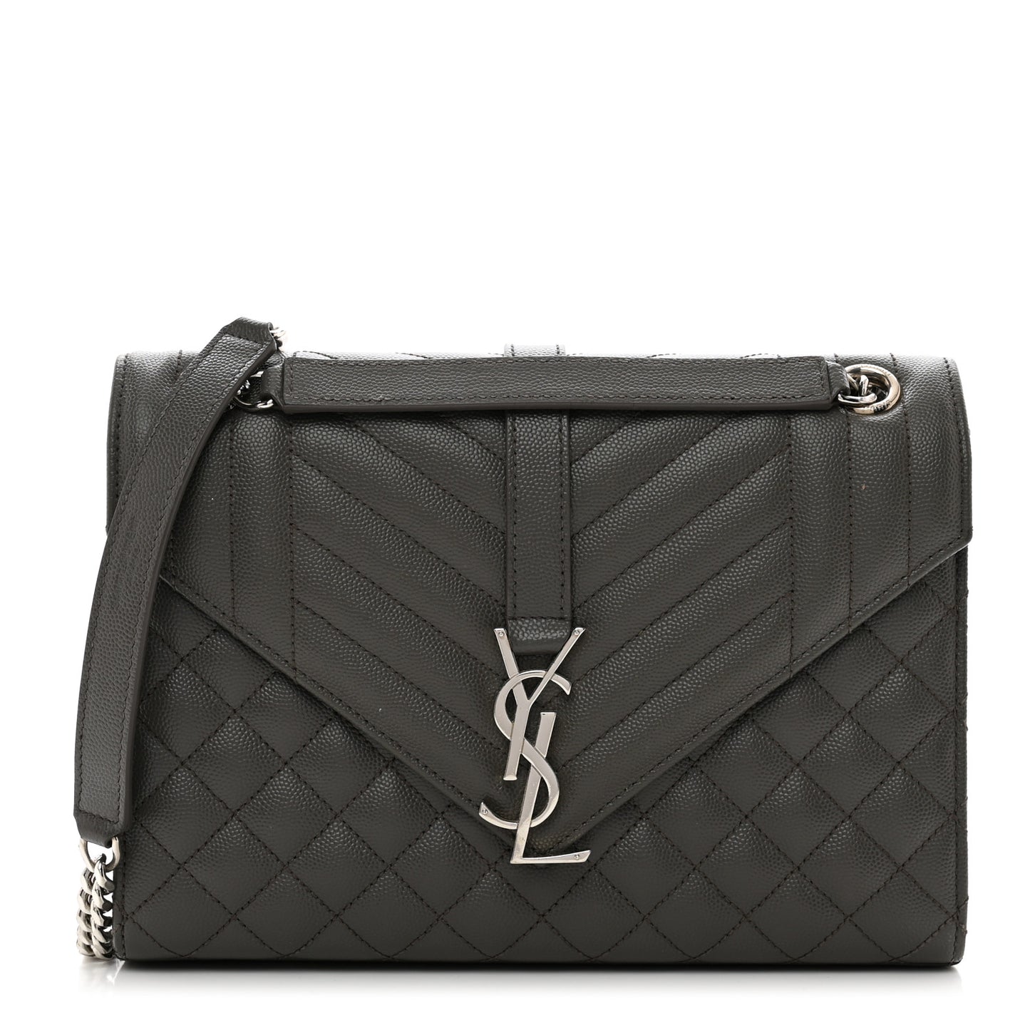 Grain De Poudre Textured Mixed Matelasse Medium Triquilt Monogram Satchel Earth