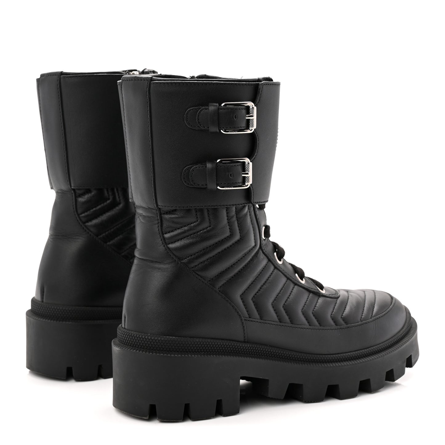 Nappa Frances GG Matelasse Platform Combat Boots 36 Black