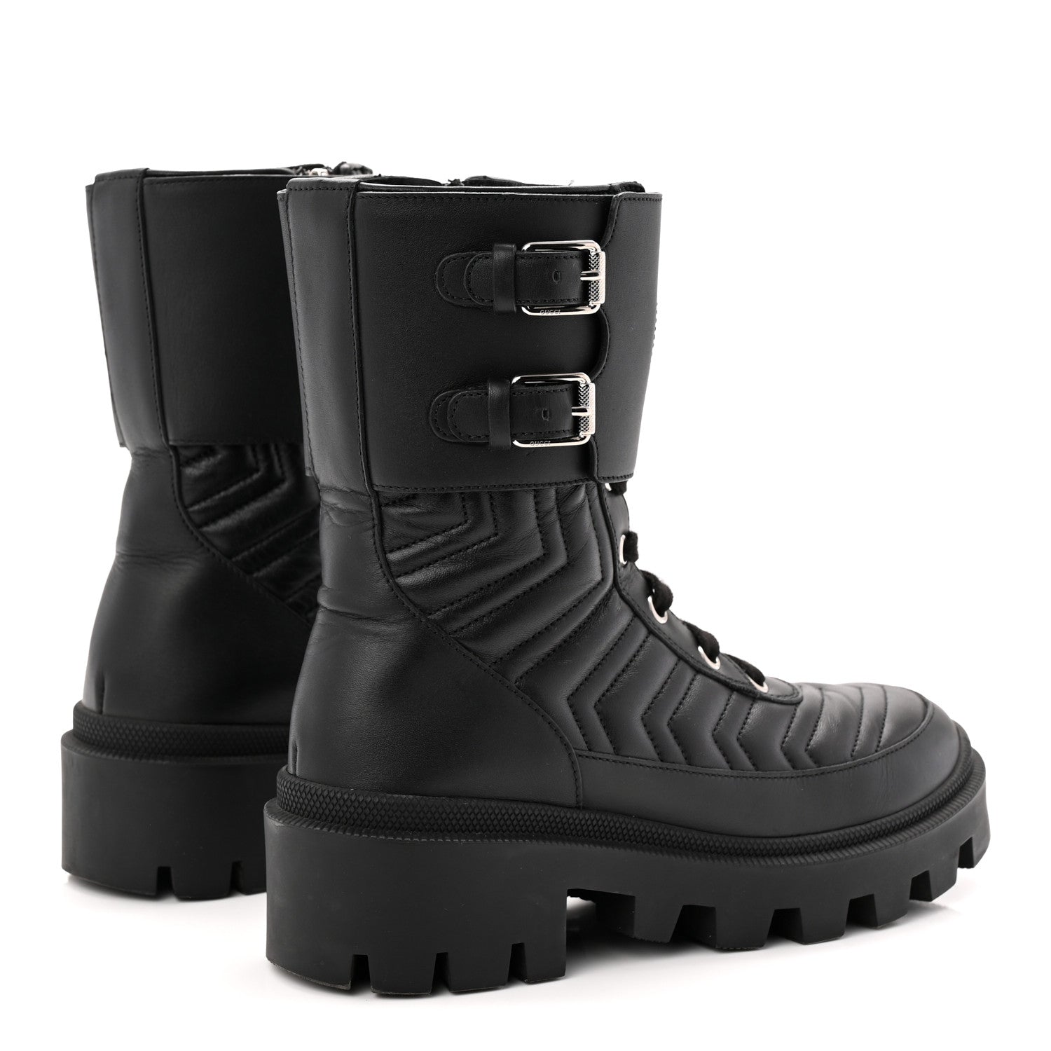 Gucci Nappa Frances GG Matelasse Platform Combat Boots 36 Black 4 of 10
