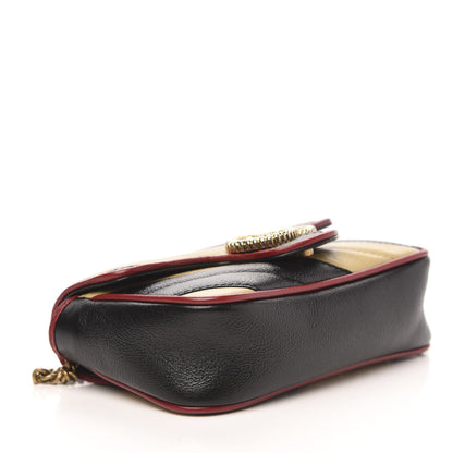Gucci Vintage Effect Calfskin Matelasse Diagonal Striped Super Mini Torchon GG Marmont Shoulder Bag Black Beige 4 of 11