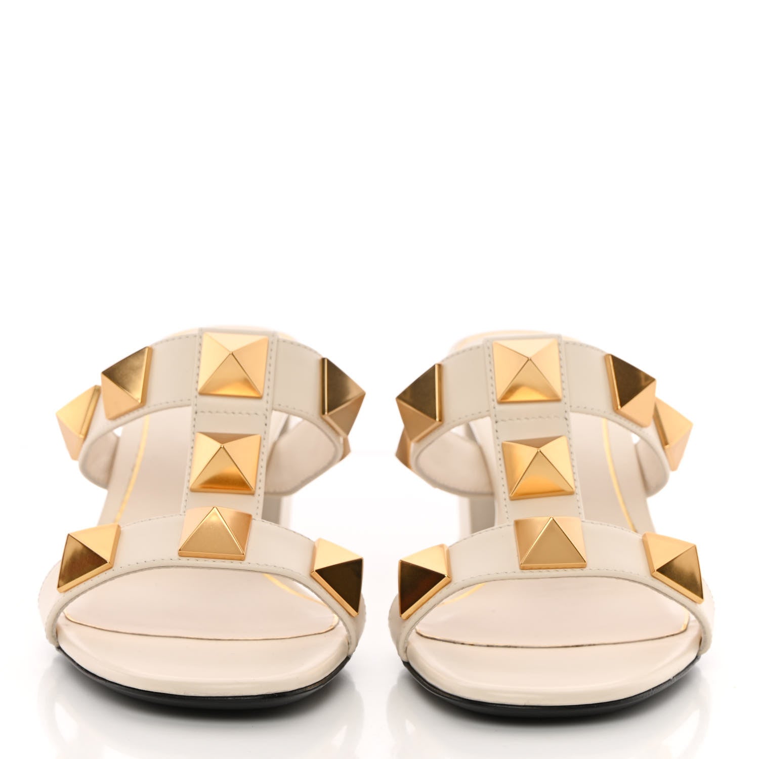 Valentino Garavani Calfskin Roman Stud 60mm Slide Sandals 37.5 Ivory 2 of 12