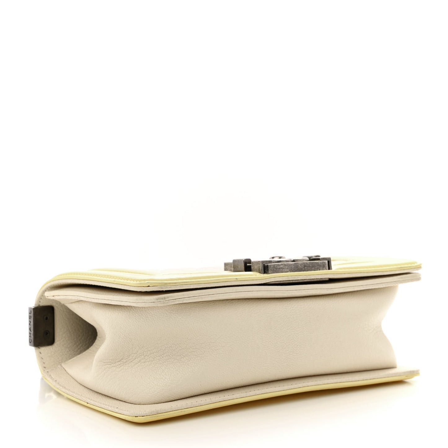 Goatskin Quilted Patent Small Duo Boy Flap White