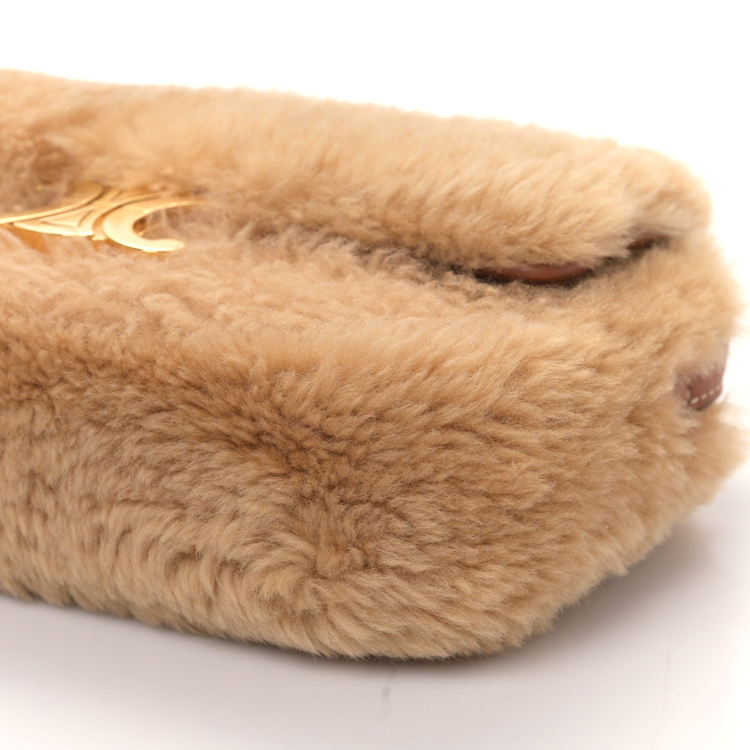 Celine Calfskin Triomphe Fluffy Shearling Bag Beige 1411041