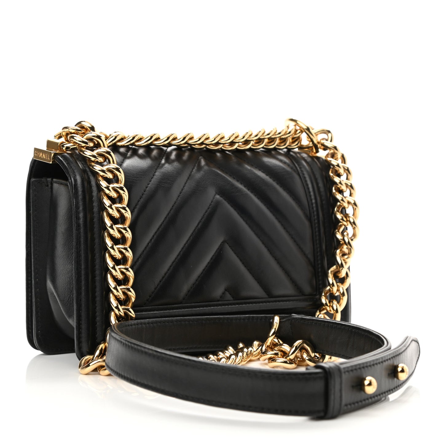 Lambskin Chevron Quilted Small Boy Flap Black