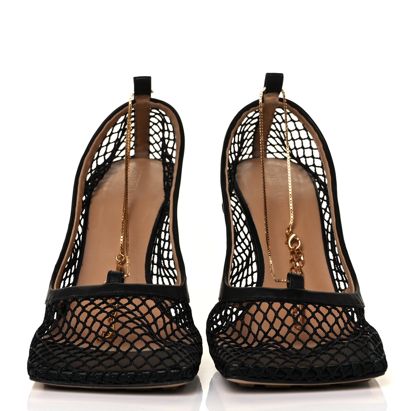 Mesh Calfskin Chain Stretch Pumps 37.5 Black