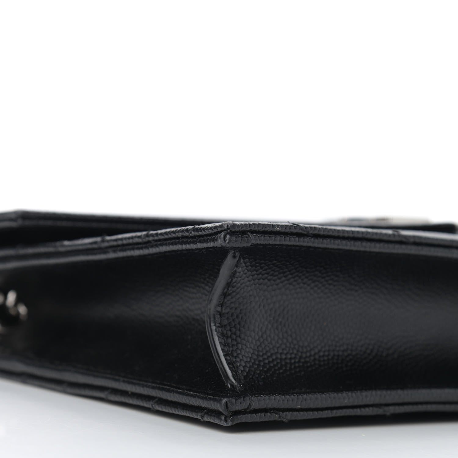 Saint Laurent Grain De Poudre Matelasse Chevron Monogram Envelope Chain Wallet Black 8 of 10