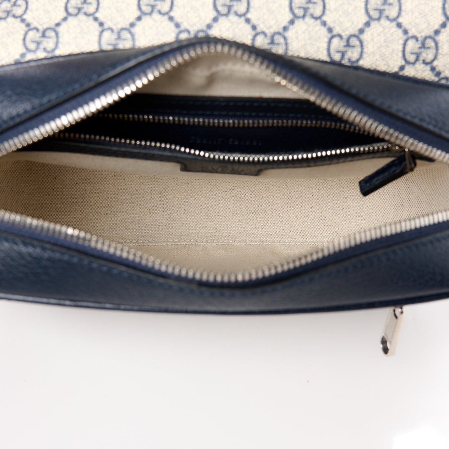 GG Supreme Monogram Textured Dollar Calfskin Web Studded Mini Ophidia Flap Shoulder Bag Beige Blue