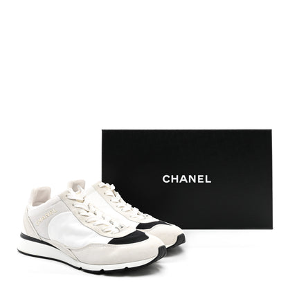Chanel Nylon Suede Kidskin Calfskin Logo Sneakers 39.5 White Black 9 of 9