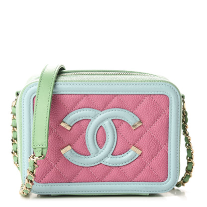 Chanel Caviar Quilted Filigree Vanity Clutch With Chain Pink Light Blue Green 1 of 10