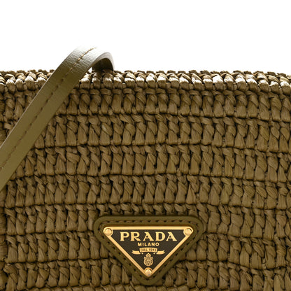 Prada Raffia Effect Crochet Metal Triangle Logo Card Holder Oliva 7 of 10