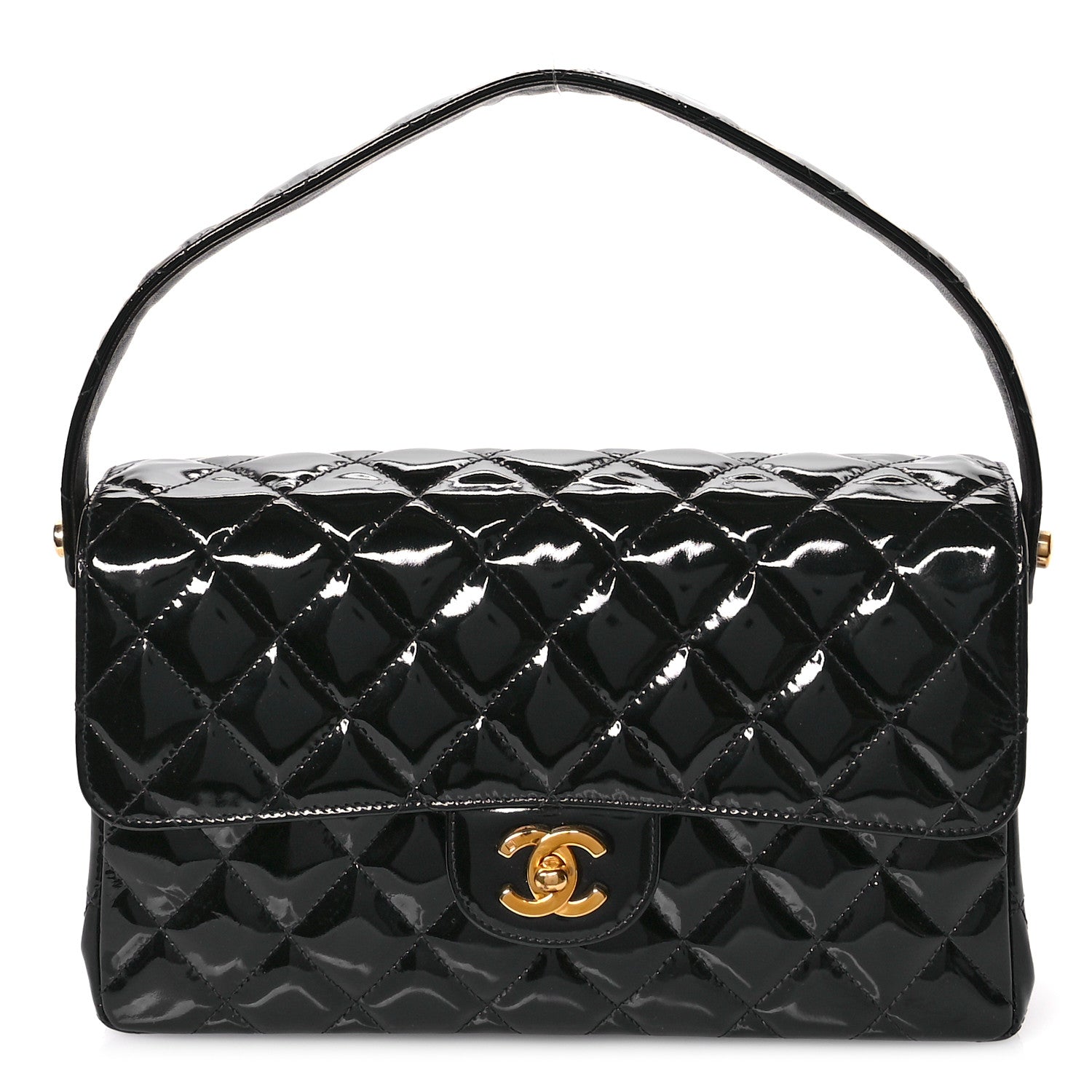 Chanel Patent Quilted Double Sided Shoulder Flap Bag Black 1 of 13