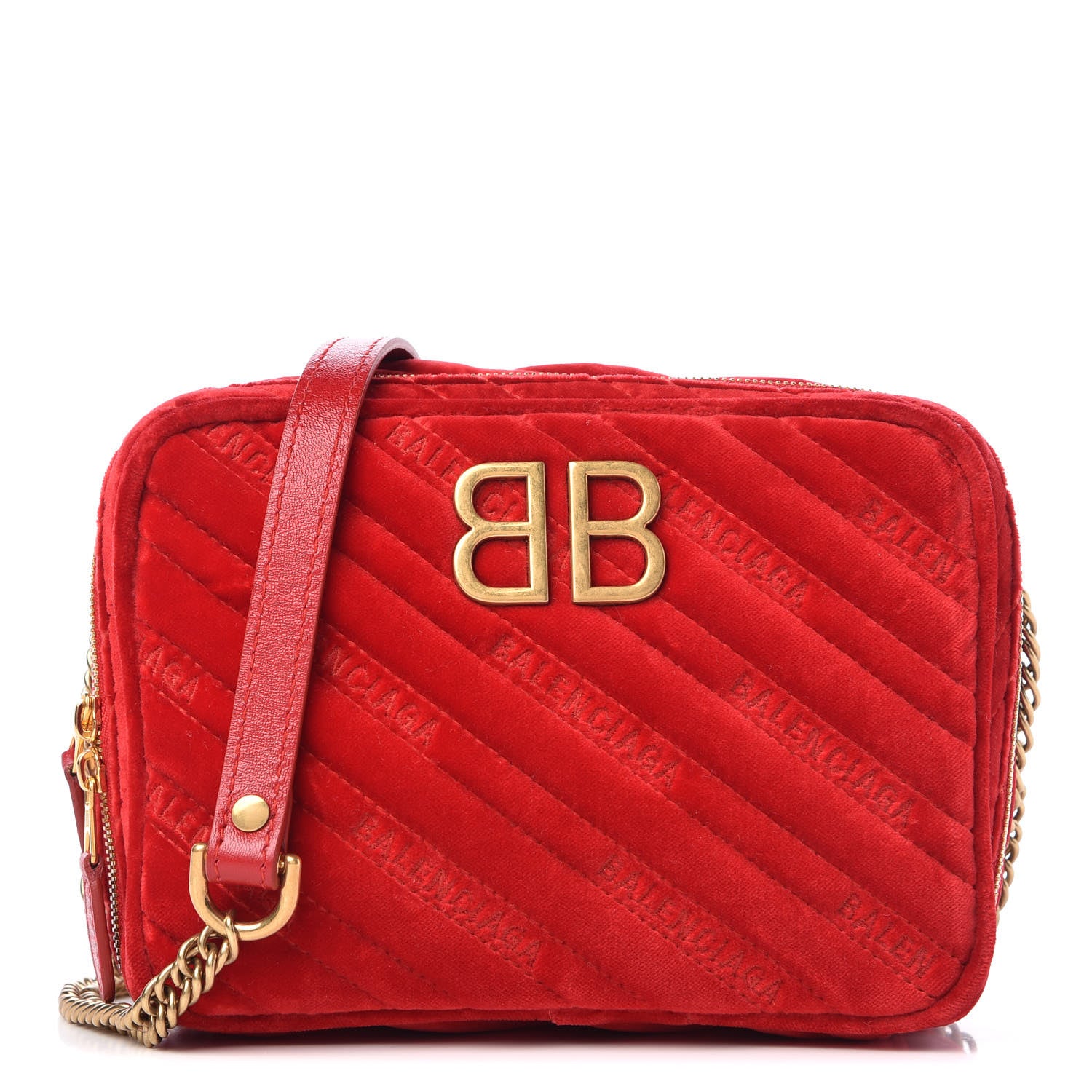Balenciaga Velvet Logo Matelasse BB XS Reporter Bag Red 1 of 9