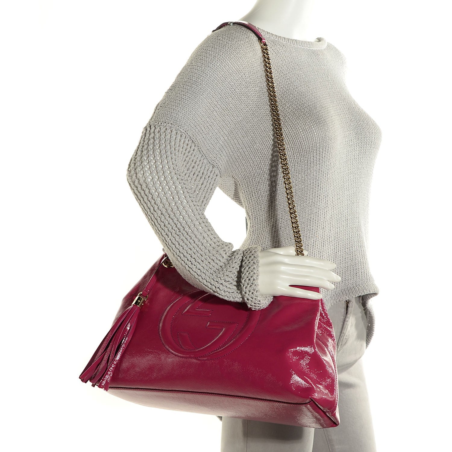 Gucci Vernice Naplack Medium Soho Chain Shoulder Bag Bright Bouganville 2 of 9
