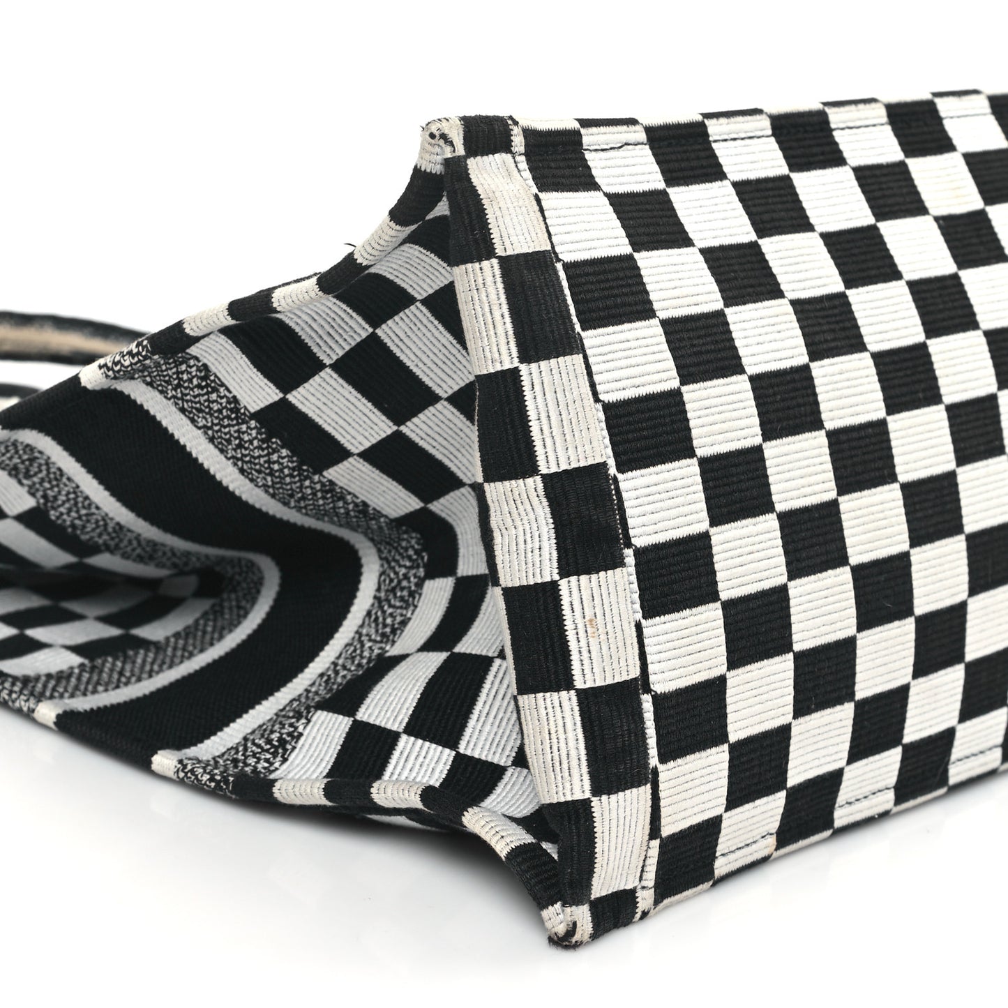 Canvas Embroidered Checkered Book Tote Black White
