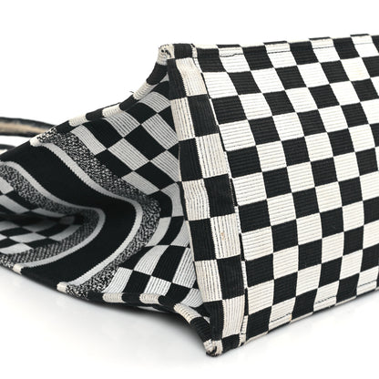 Christian Dior Canvas Embroidered Checkered Book Tote Black White 9 of 14