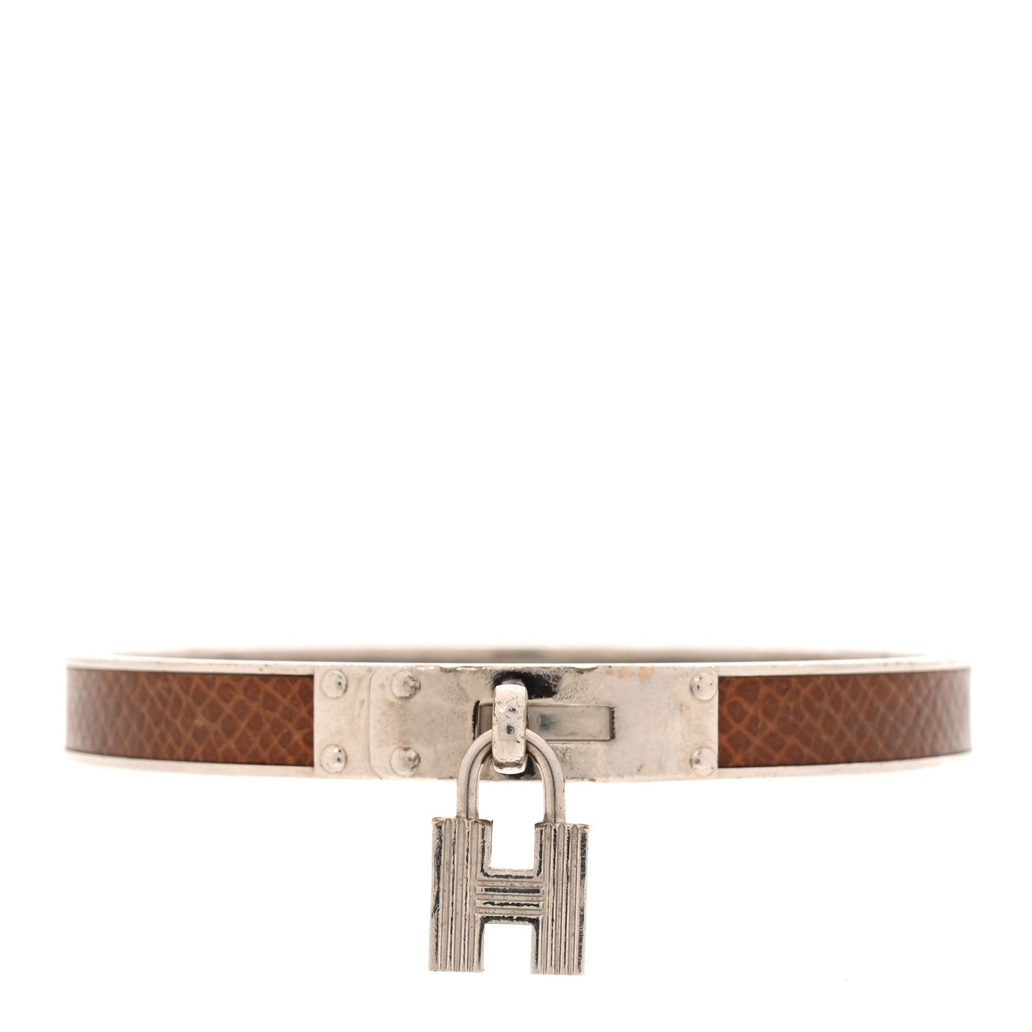 Hermes Lizard Kelly Lock Cadena Bracelet Brown 1 of 8