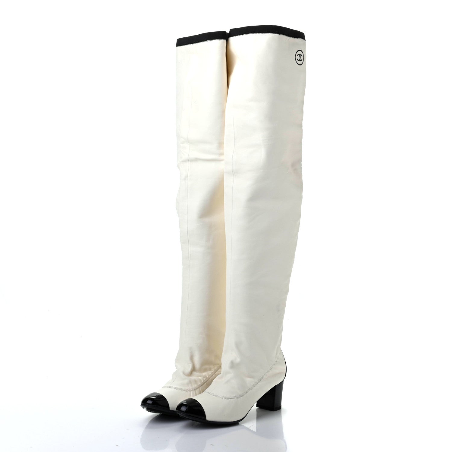 Chanel Lambskin Patent Cap Toe Over the Knee Boots 37 White 3 of 8
