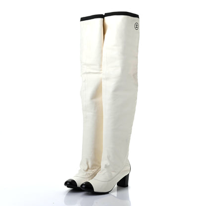 Chanel Lambskin Patent Cap Toe Over the Knee Boots 37 White 3 of 8