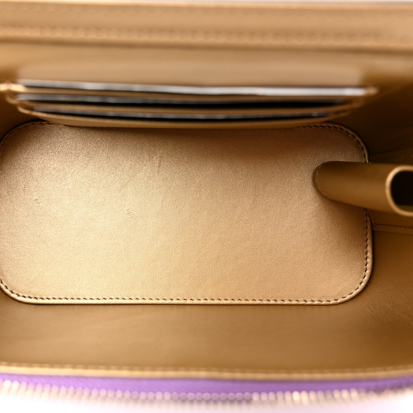 Lambskin Quilted Pearl Crush Small Vanity Case With Chain Purple