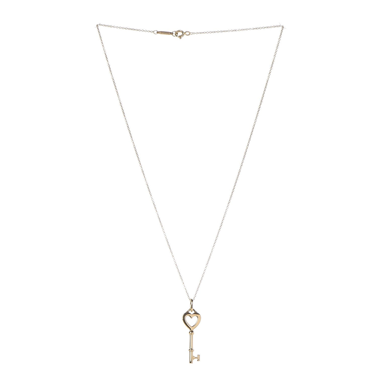 Tiffany 18K Yellow Gold Mini Heart Key Pendant Necklace 3 of 8