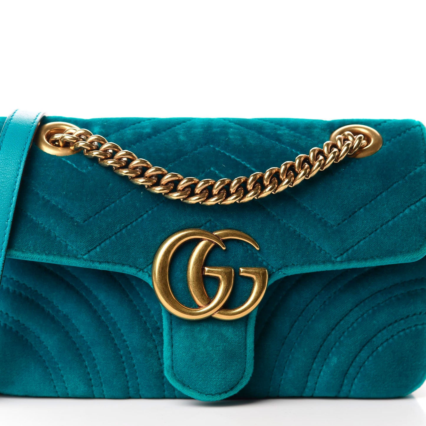 Velvet Matelasse Mini GG Marmont Shoulder Bag Pavone Cyan